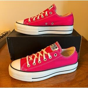CONVERSE Women’s Chuck Taylor All Star Cerise Pink Platform Low Sneakers